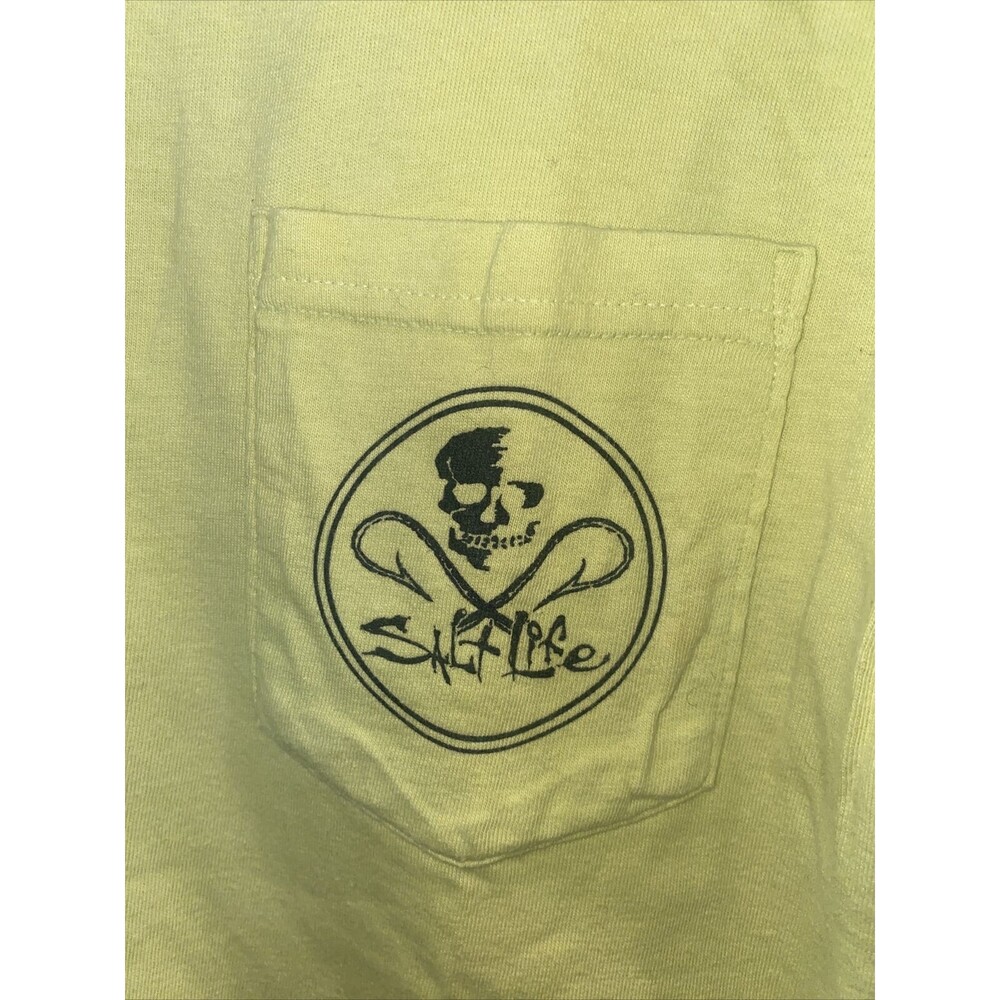 vintage Salt Life surf shirt Skeleton Yellow M beach fisherman pirate lake men - Picture 2 of 5